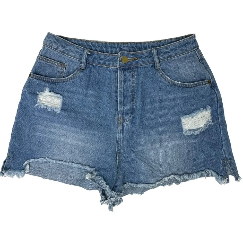 Entro Cutoff Jean Shorts Size Large High Rise Distressed Denim 100% Cotton